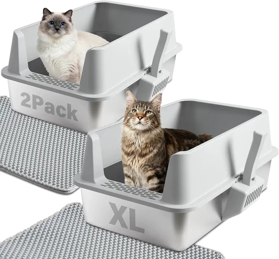 Stainless Steel Cat Litter Box with Lid, 2 Pack XL Metal Litter Box