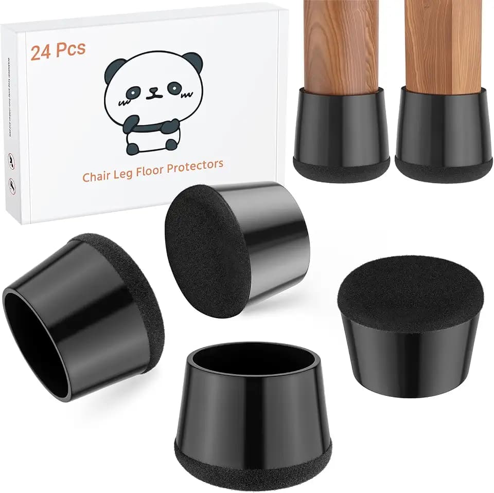 24 PCS Silicone Chair Leg Floor Protectors Medium Fit (1"-1.2") Rubber Felt Furniture Pads Chair Legs Caps/Covers for Hardwood Floors, Tile from Scratches & Reduce Noise - Round, Black