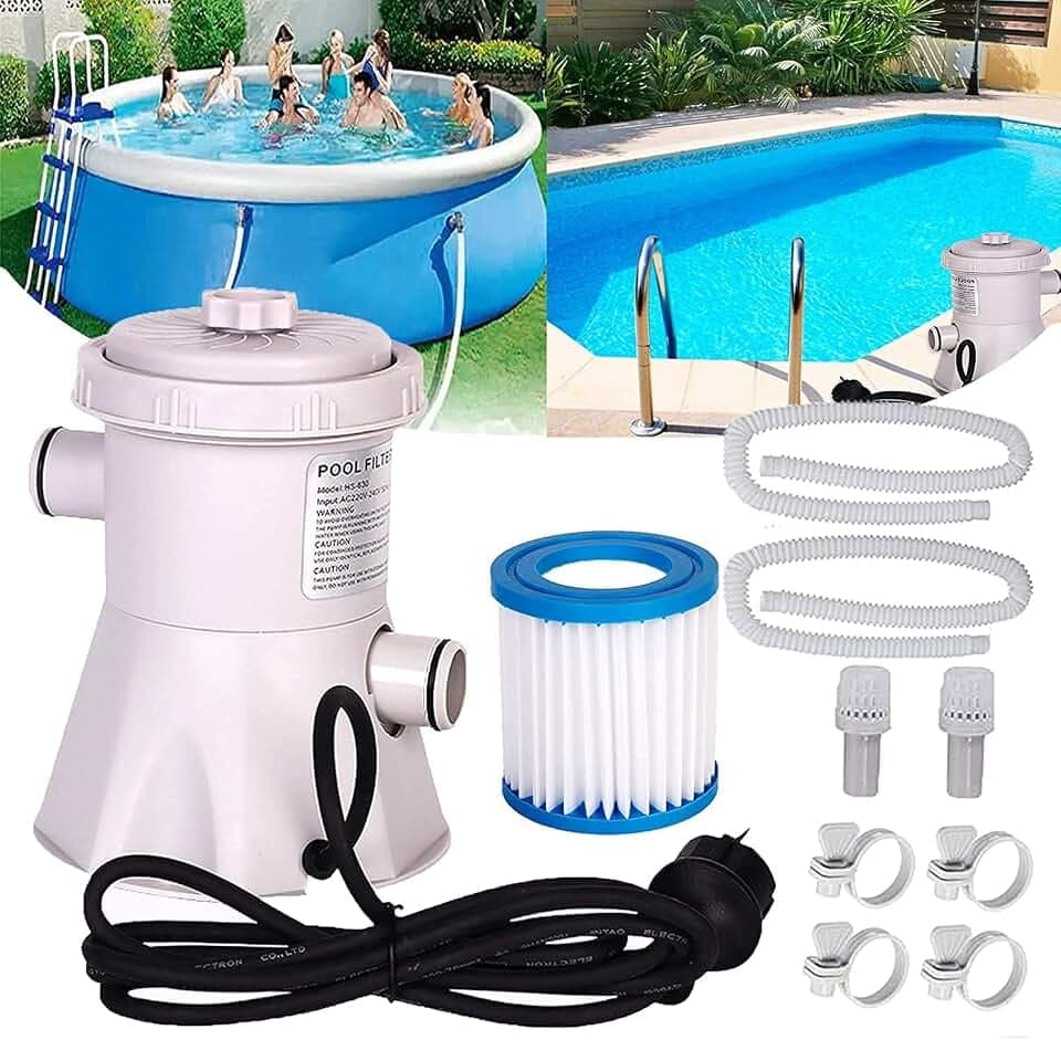 300 Gallons Above Ground Round Pool Filter Pump,Household Inflatable Pool Filter Pump System Kit Cleaning Tool+ Filter Cartridge,Uses Type A or C Filter Cartridge