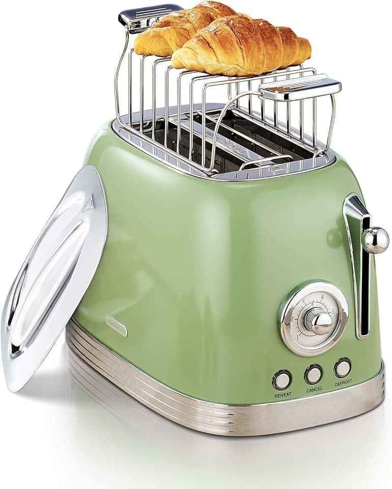 Wiltal Toaster 2 Scheiben Retro-Design mit Brötchenaufsatz, Grün