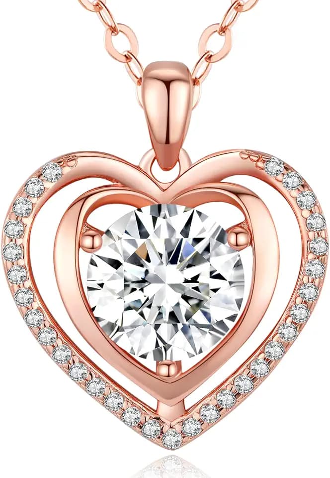Heart Pendant Gold Necklace for Women Moissanite Lab-Created Gem I Love You Wedding Anniversary Birthday Christmas Valentine Engagements Mothers Day Jewelry for Wife Her Girlfriend Mom Daughter