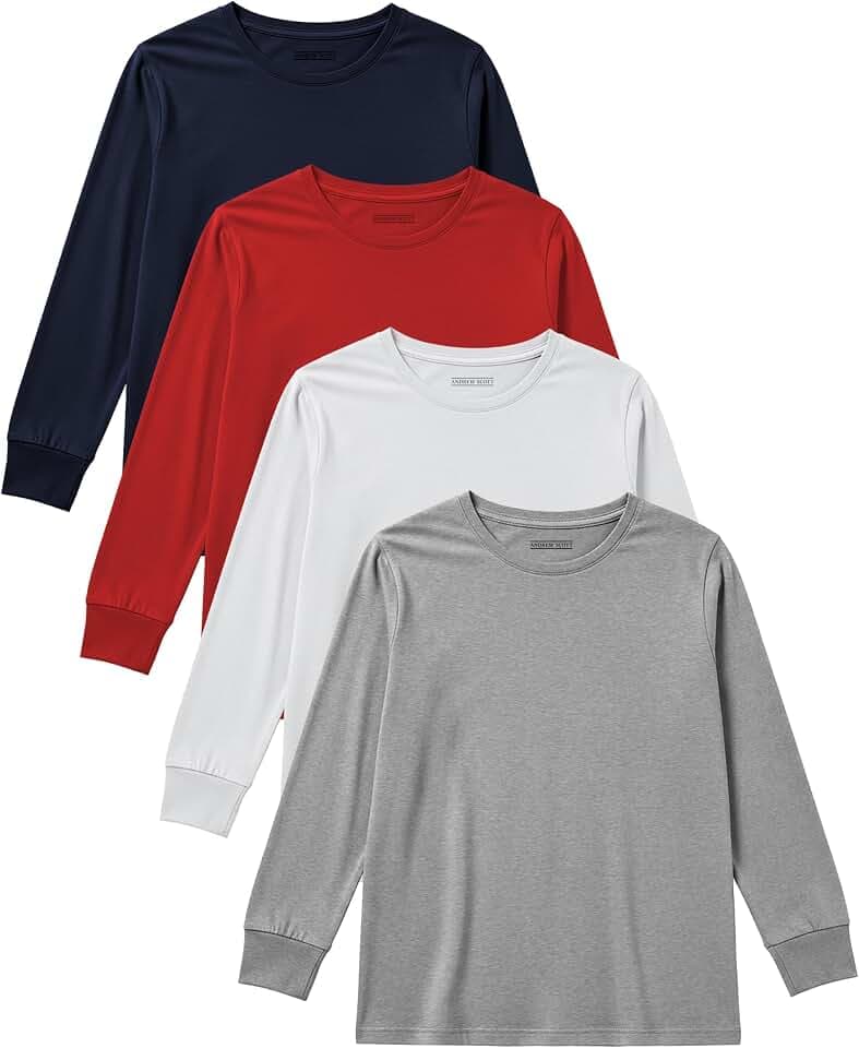 Andrew Scott Boys' Long Sleeve Cotton T Shirts | Ultra Soft Performance Color Tops | Unisex | Muti Packs