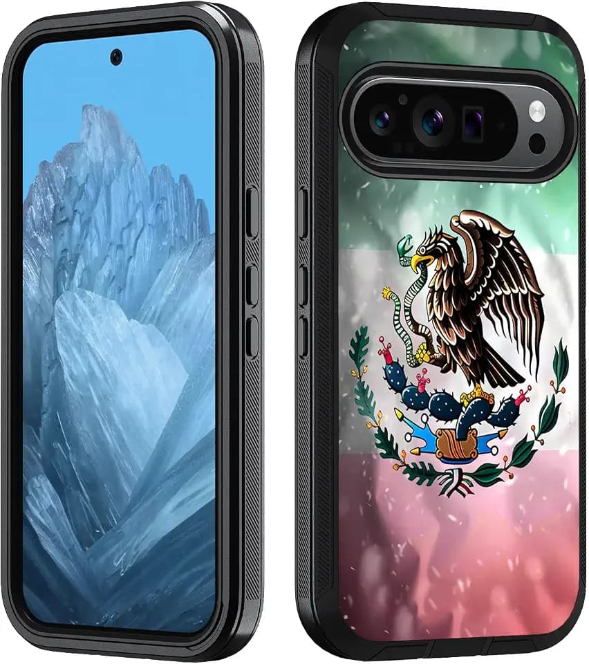 Designed Case for Google Pixel 10/10 Pro & Pixel 9/9 Pro, Heavy Duty 3 in 1 Hybrid Hard PC & Soft Silicone [Military Grade] Shockproof Drop Protection Case, Mexican Flag