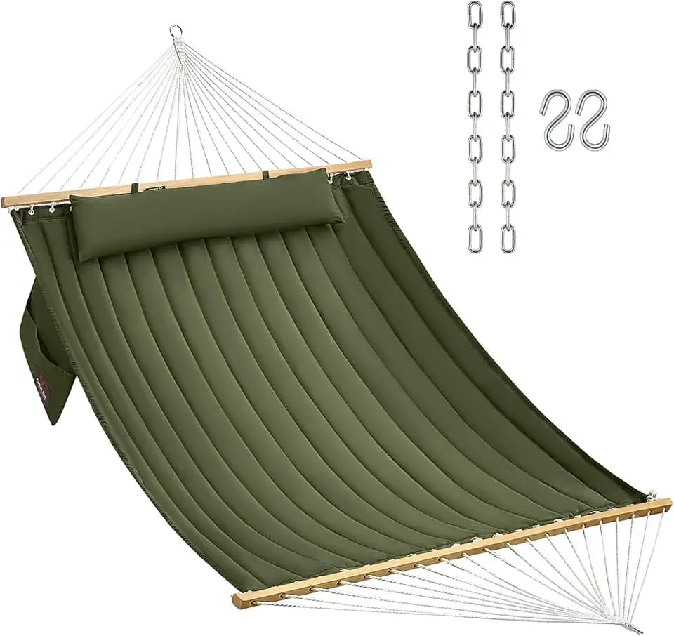 CHULIM Double Quilted Hammock with Hardwood Spreader Bars and Pillow