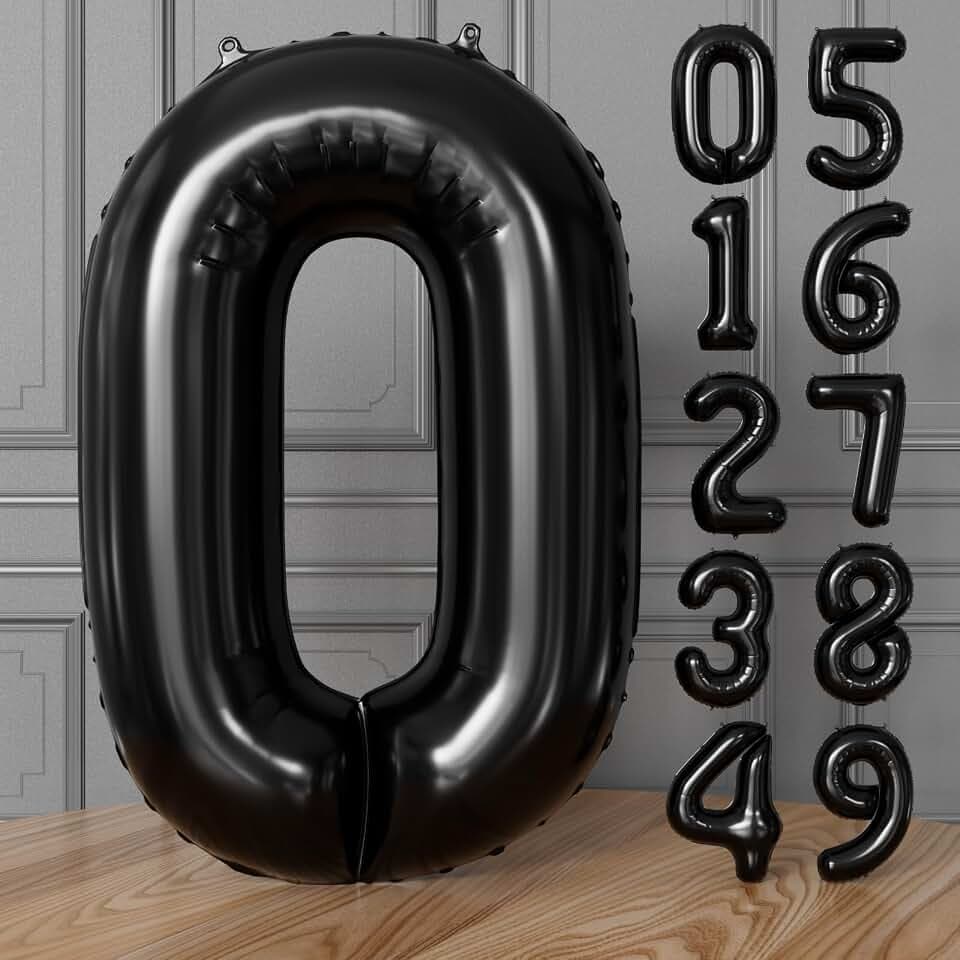 Black Number 0 Balloons, 40 Inch Foil Number Balloon Giant 0 Balloon