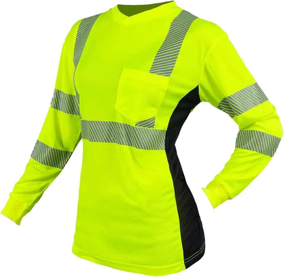 Hi Vis Shirts for Women Reflective ANSI Class 2 Safety Long Sleeve High Visibility Construction Work T Shirts