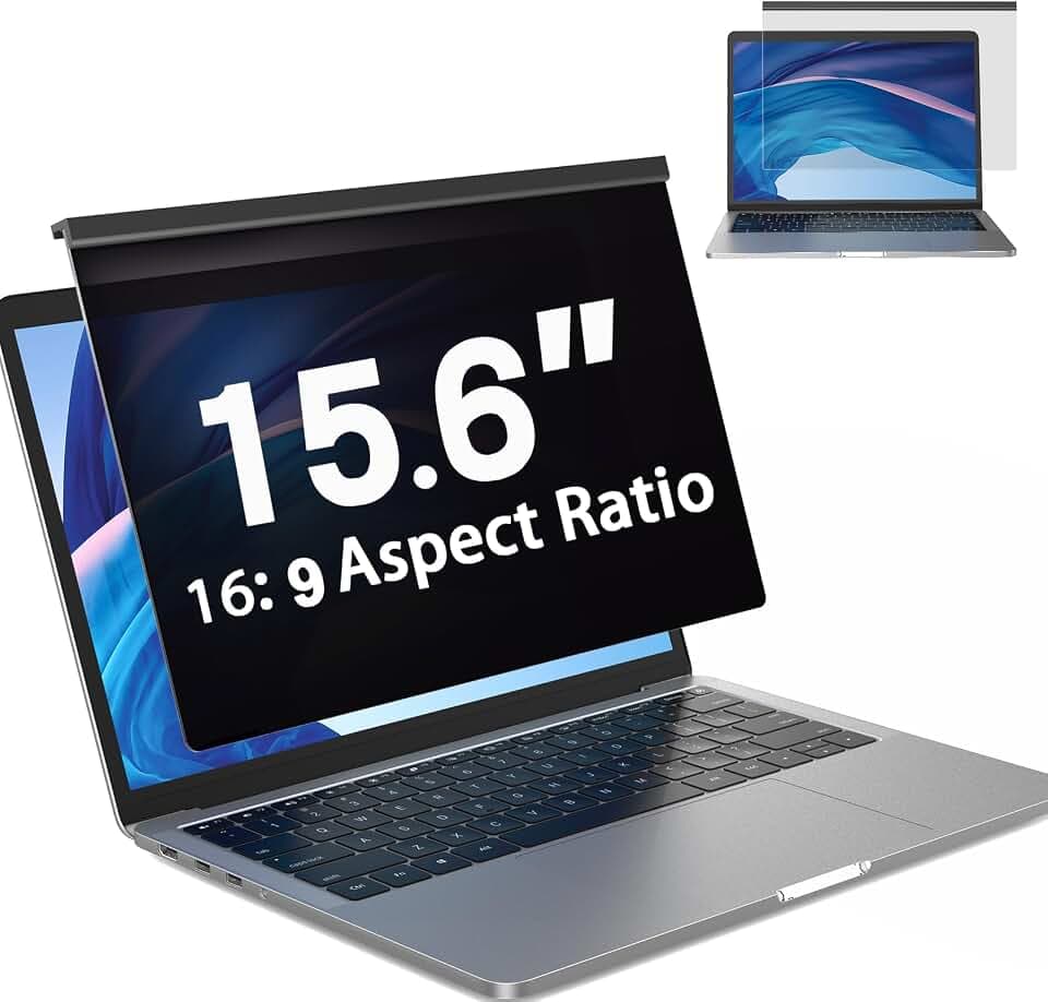 Laptop Screen Privacy Shield 15.6 Inch, Removable Hanging Anti Blue Light Privacy Filter Panel for 16:9 Widescreen Monitor, Anti-Glare Protector