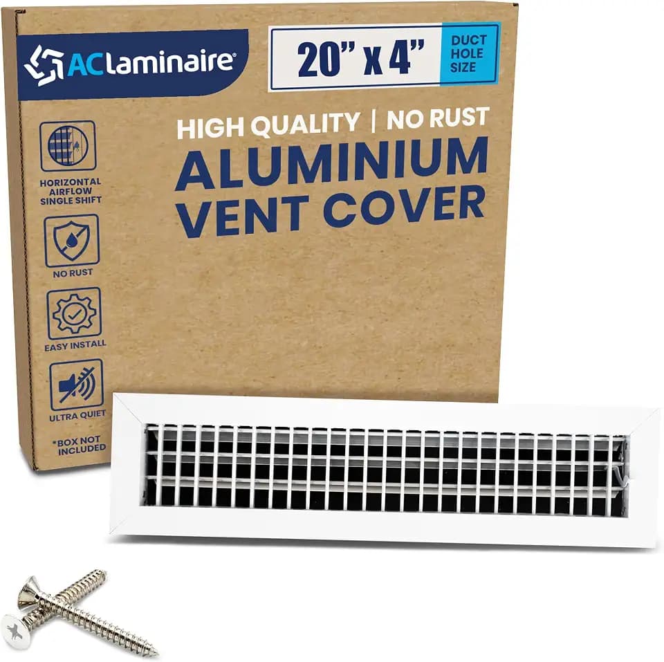 20" x 4" Duct Hole Adjustable Vent Cover - HVAC Register Grille Aluminum