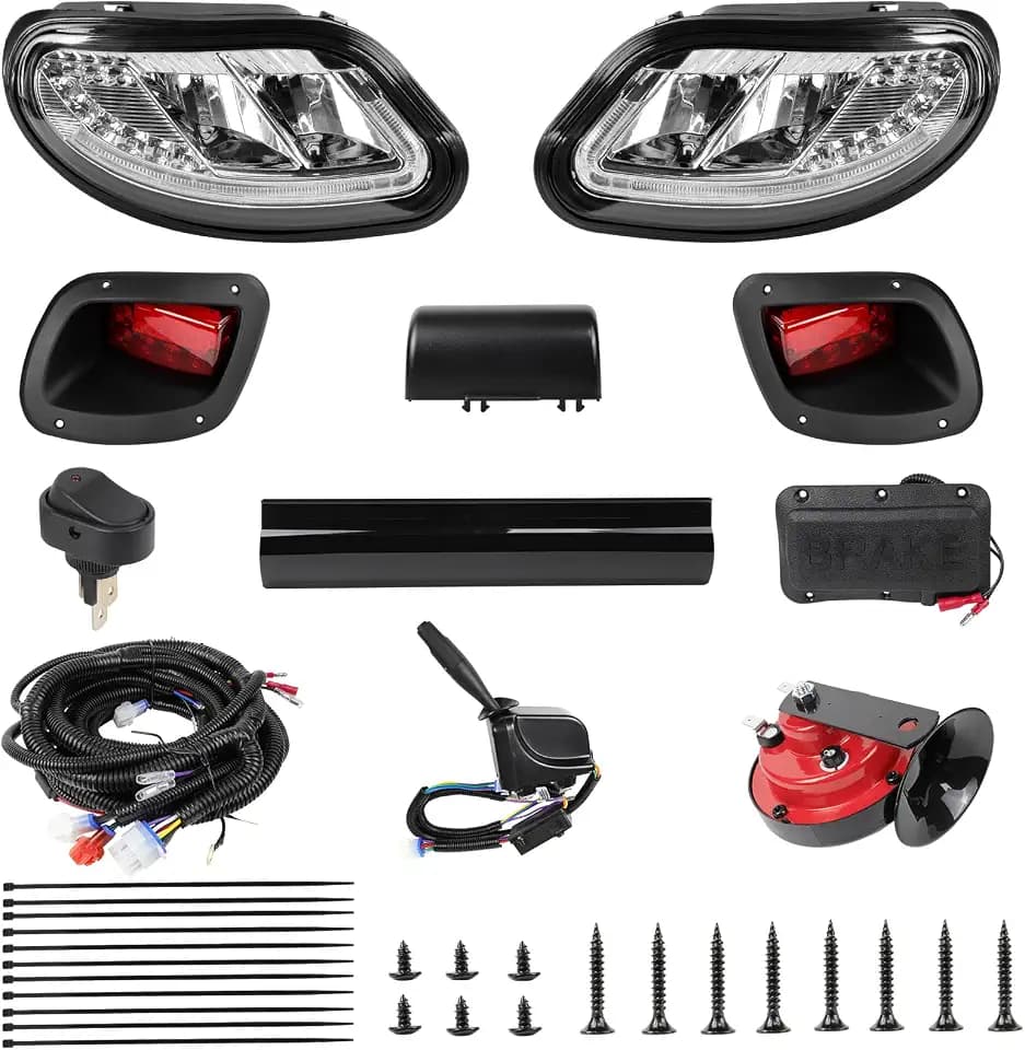 Deluxe Golf Cart LED Headlight Tail Light Kits Fit for 2014-Up EZGO Freedom/TXT T48/ EZGO Valor Gas & Electric (12V), Street Legal Golf Cart Lights Kit with Turn Signals Kits, Brake Lights, Horn