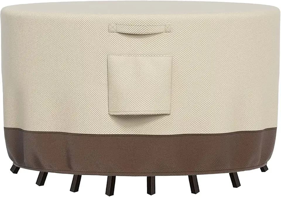 Round Patio Furniture Covers Waterproof Outdoor Covers For Patio Furniture 600D Heavy Duty Oxford Uv Resistant Anti-Fading 72"DIA X 28"H Table Cover (Beige & Brown)