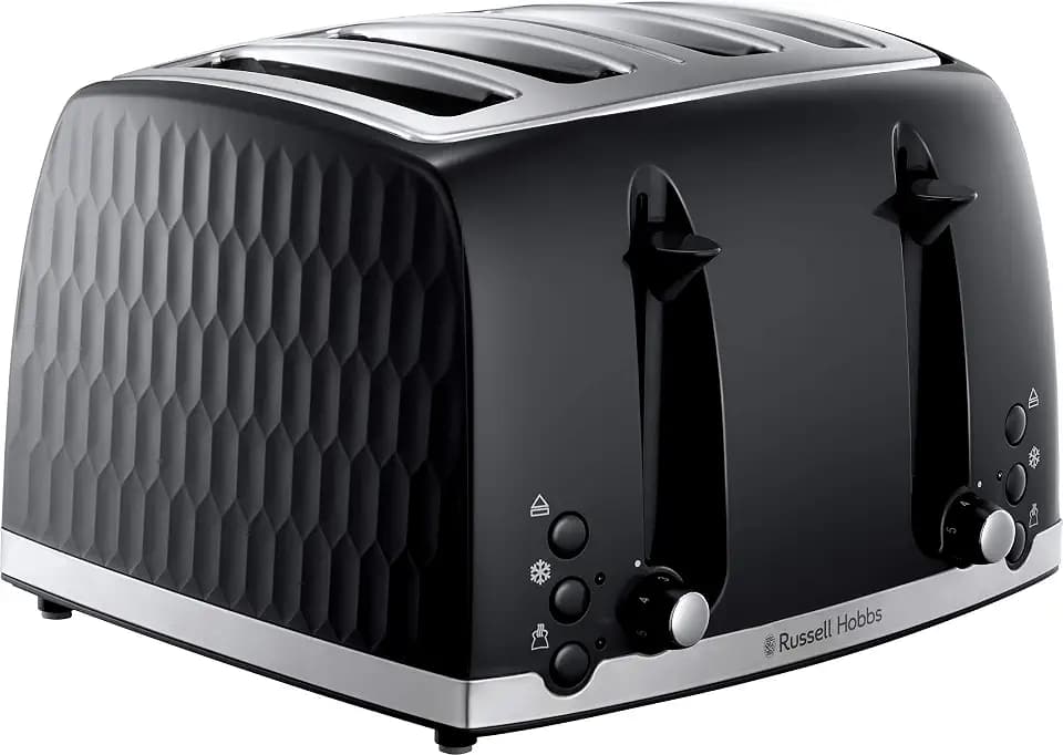 Russell Hobbs 26071 Toaster mit 4 Scheiben, modernes Waben-Design, mit extra breiten Schlitzen und hoher Hebefunktion, Schwarz