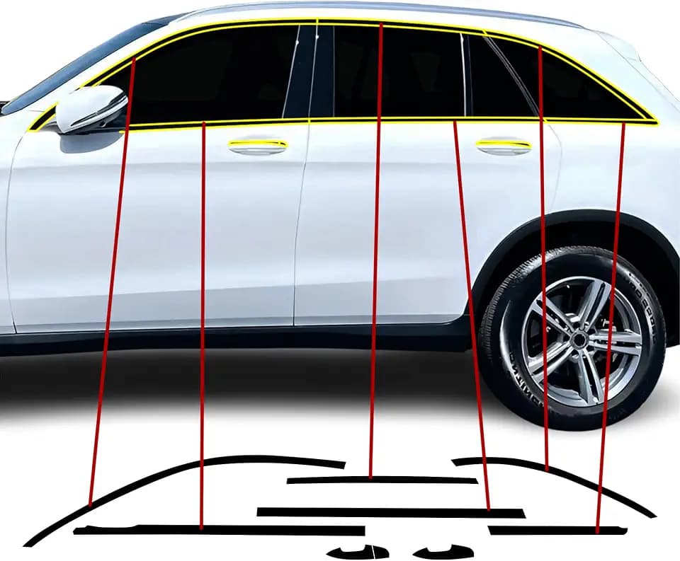 BOGAR TECH DESIGNS for Mercedes-Benz GLC Class 2016-2022 Side Window Chrome Delete – Precut Vinyl Trim Overlay, Gloss Black Blackout Appearance
