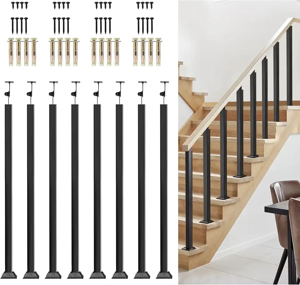Indoor Stair Railing Kit, 8 Pack Black Railing Post Kit for Stair Indoor