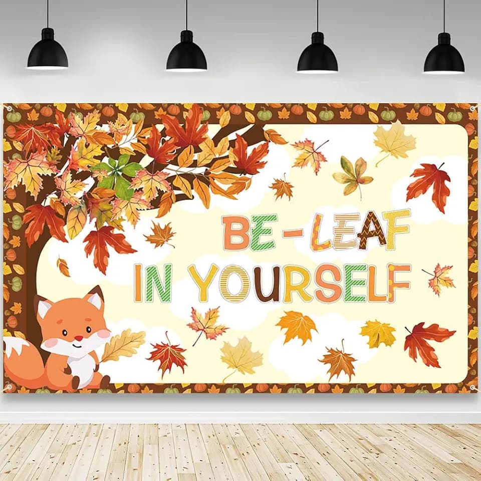 AIBIIN Be Leaf in Yourself Fall Backdrop Banner for Classroom 6x3.6ft