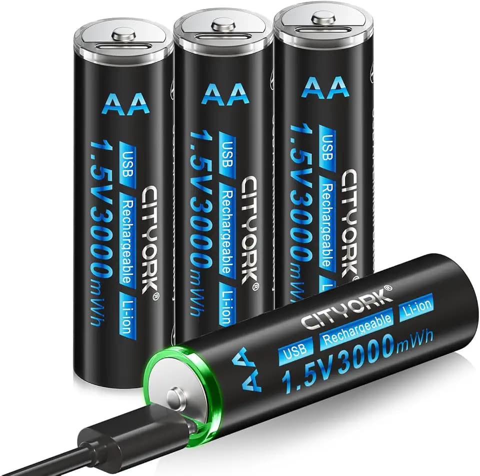 CITYORK USB C Wiederaufladbare Lithium Akkus AA, 1,5V 3000mWh Wiederaufladbare AA Batterien mit 4-in-1 USB Ladekabel 4 Stück