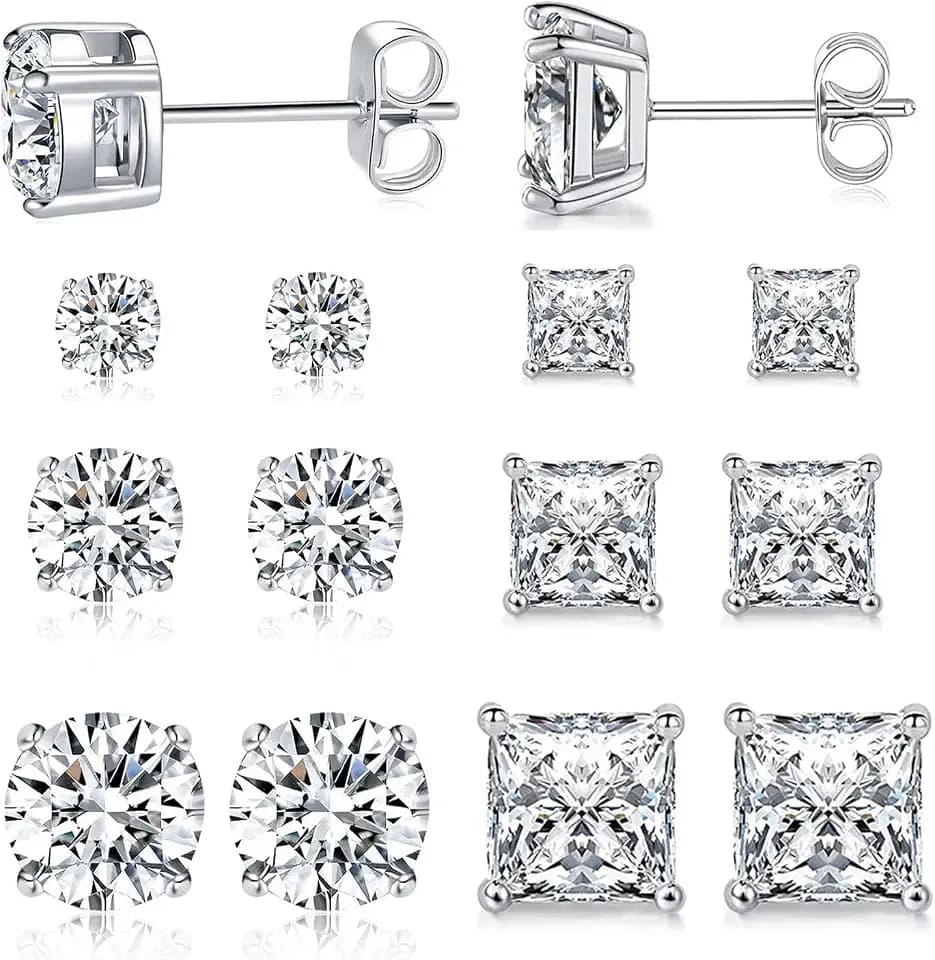MDFUN 6 Pairs Stud Earrings for Men Women 316L Stainless Steel Earring