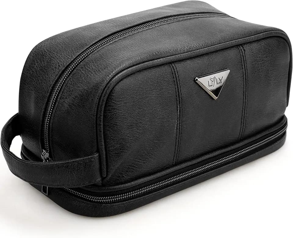 emissary Leather Travel Toiletry Bag for Men, Dopp Kit - Black