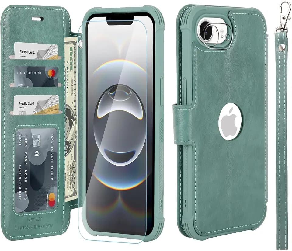 VANAVAGY Flip Wallet Case for iPhone 16e/17e 6.1 inch, Forest Green