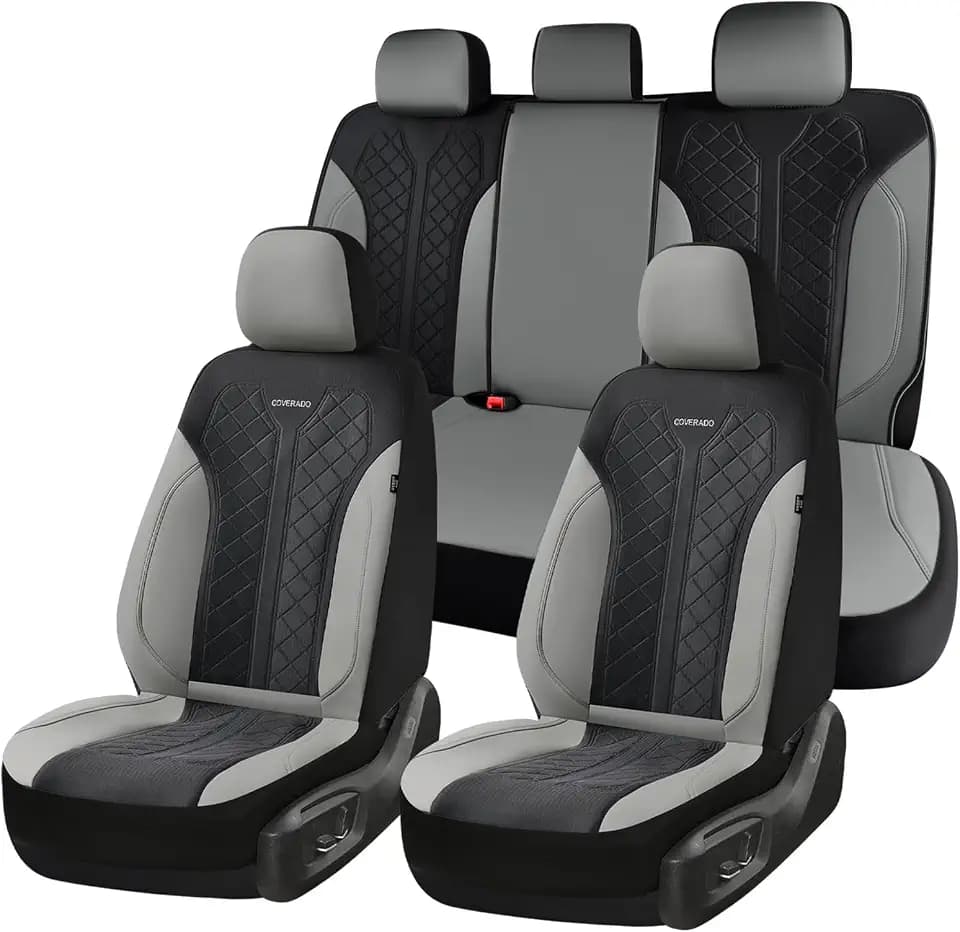 Coverado Car Seat Covers 5 Seats, Seat Covers Full Set, Mesh Breathable Seat Protectors, 5-Piece Spill-Proof White Automotive Seat Covers, Universal Fit for SUV, Sedan, Truck