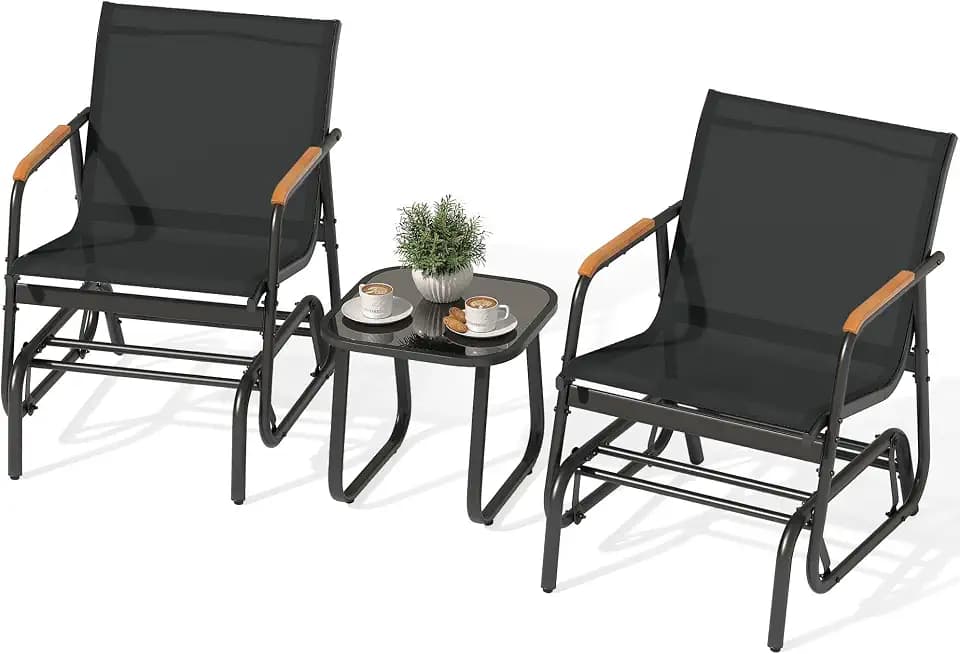 YITAHOME 3 Piece Patio Glider Set Textilene Gliders Outdoor Furniture Black
