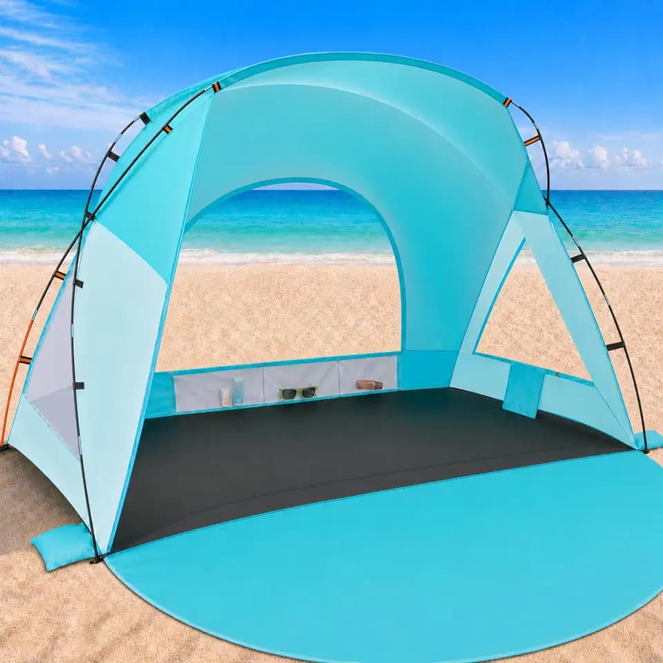 Beach Tent, Portable Sun Shelter for 2/3/4/6-8 Person with UPF 50+ UV Protection, Easy Setup Waterproof Beach Shade Canopy Cabana for Family Outdoor and Picnics, Fishing with Carrying Bag