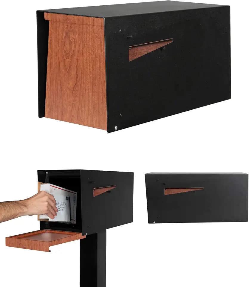 Ilyapa Large Modern Mailbox for Outside - Black & Redwood Grain