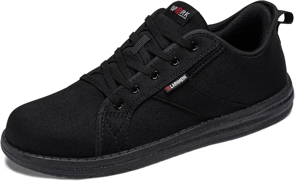 LARNMERN Steel Toe Cap Safety Trainers Men Slip On Work Shoes Lightweight Comfortable Walking Canvas Sneakers