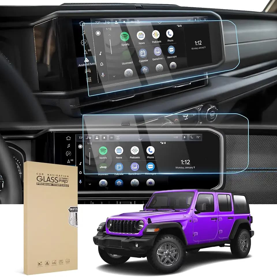 (2PCS 2Packs 2Pieces ) Screen Protector Custom Fit for 2024 2025 2026 Jeep Wrangler JL/4XE/Gladiator,12.3Inch Tempered Glass Protective Film for 2024 Wrangler Accessories,Anti-Scratch 9H Tempered Glass