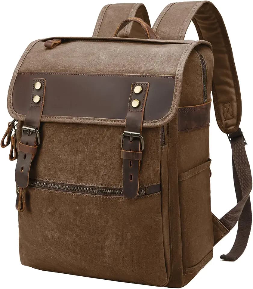 Waxed Canvas Vintage Backpack for Men Women, Coffee