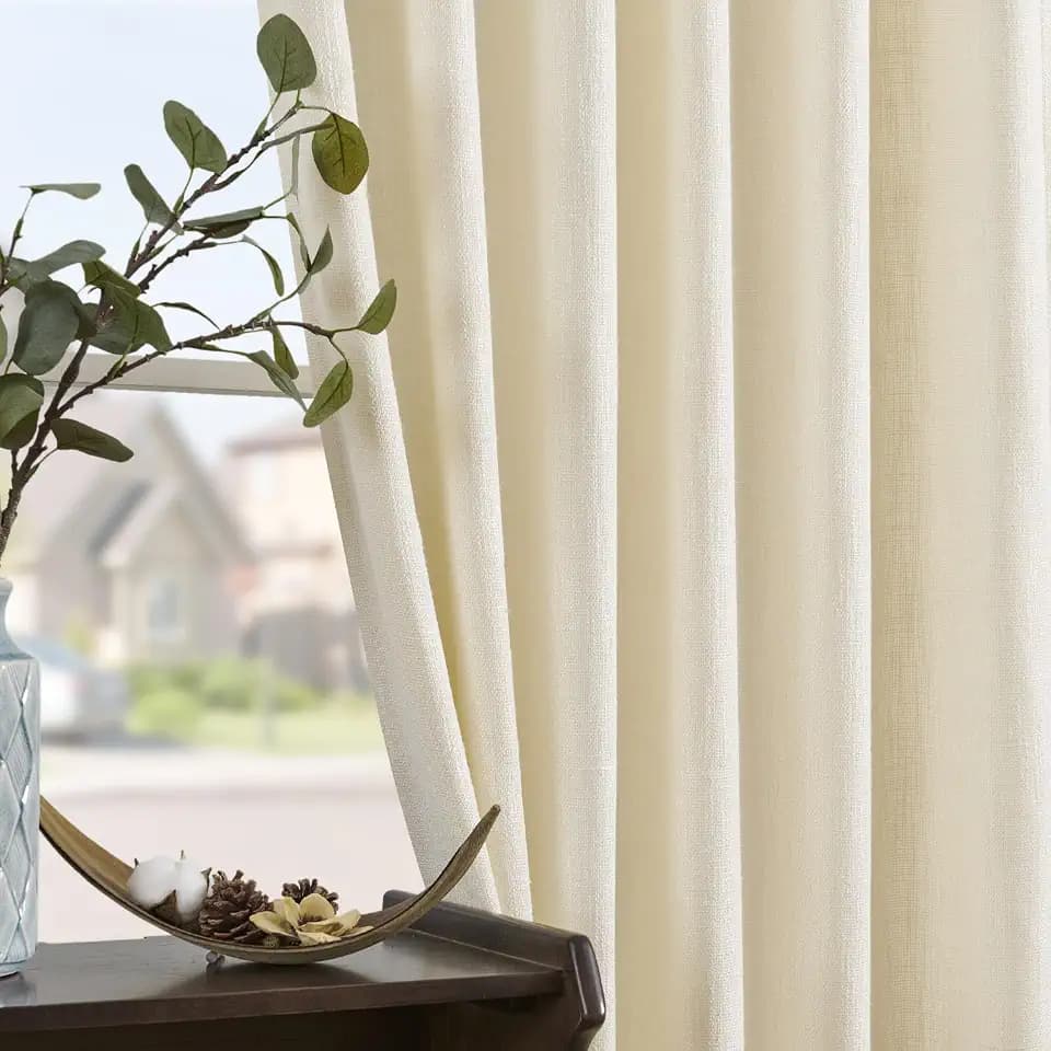jinchan Burlap Look Curtains Blackout Curtains for Bedroom Lined Linen Textured Look Drapes for Living Room 84 Inches Long French Country Farmhouse Window 2 Panels Cream Drapes