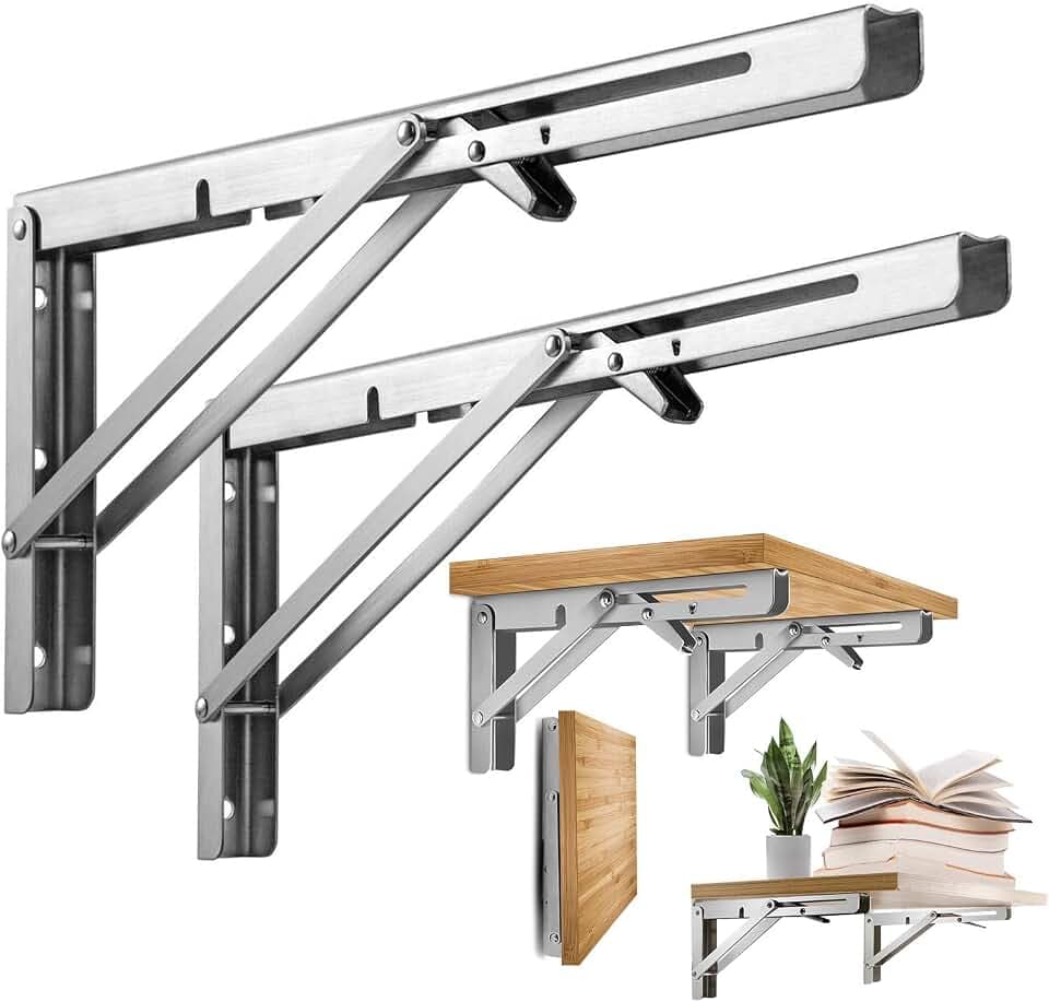 500 mm klappbares Regal, 2 Stück, Halterung für Konsole, Regal, faltbar, aus Edelstahl, Schwerlastwinkel, Wandhalterungen für Garage, Küche, Schlafzimmer, Tisch