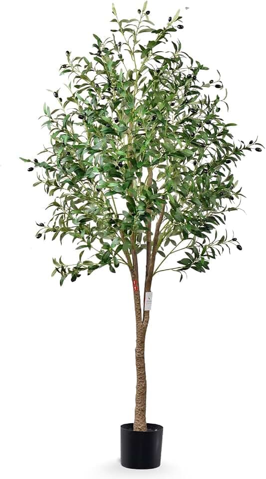 180cm künstlicher verschlüsselter Olivenbaum, nur für den Innenbereich mit lebendigem Stamm, verstellbaren Ästen und prallen Oliven, deko für Büro, Laden, Wohnung und Party