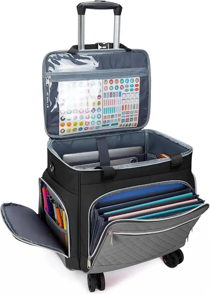 Amythe Rolling Teacher Tote Bag with Wheels, Rolling Briefcase for Women, 15.6 Inch Laptop Bag, 5-Wheel Rolling System with Detachable Trolley for Work, Teaching and Travel