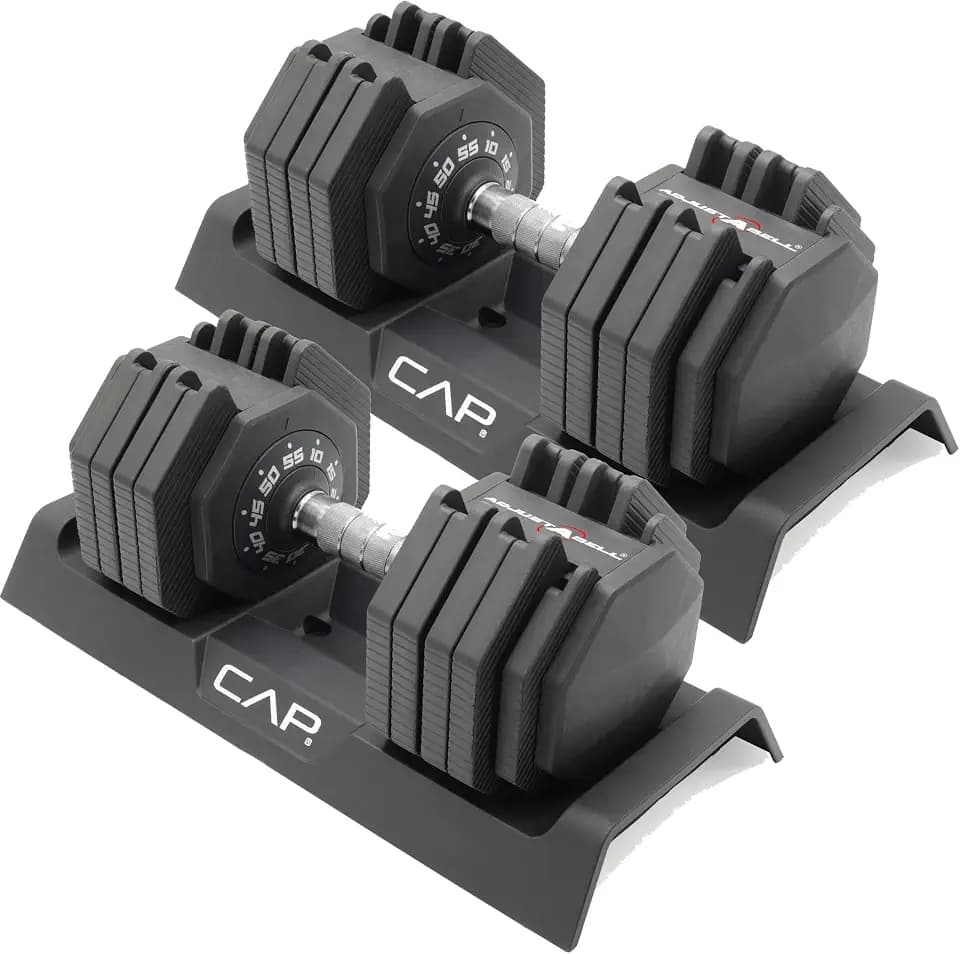 CAP ADJUSTABELL Adjustable Dumbbell Set, Premium Quick Select Adjustable Weights for Strength Training, Singles & Pairs, 25 LB & 55 LB, Hex Dumbbells, Multiple Handle Options