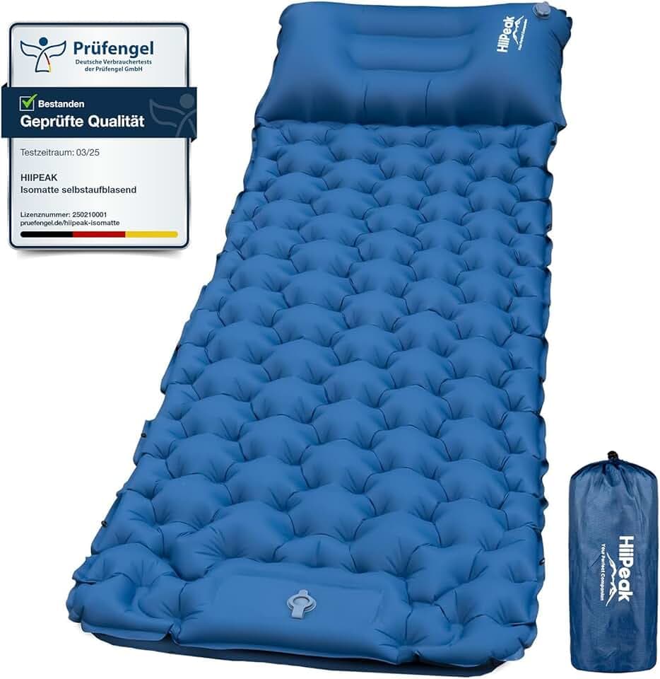 HiiPeak Isomatte Ultraleicht hoch Camping matratze mit integrierten kopfkissen Outdoor luftmatratze schlafmatte kleines packmass mit Fußpumpe luftzellenmatte aufblasbar