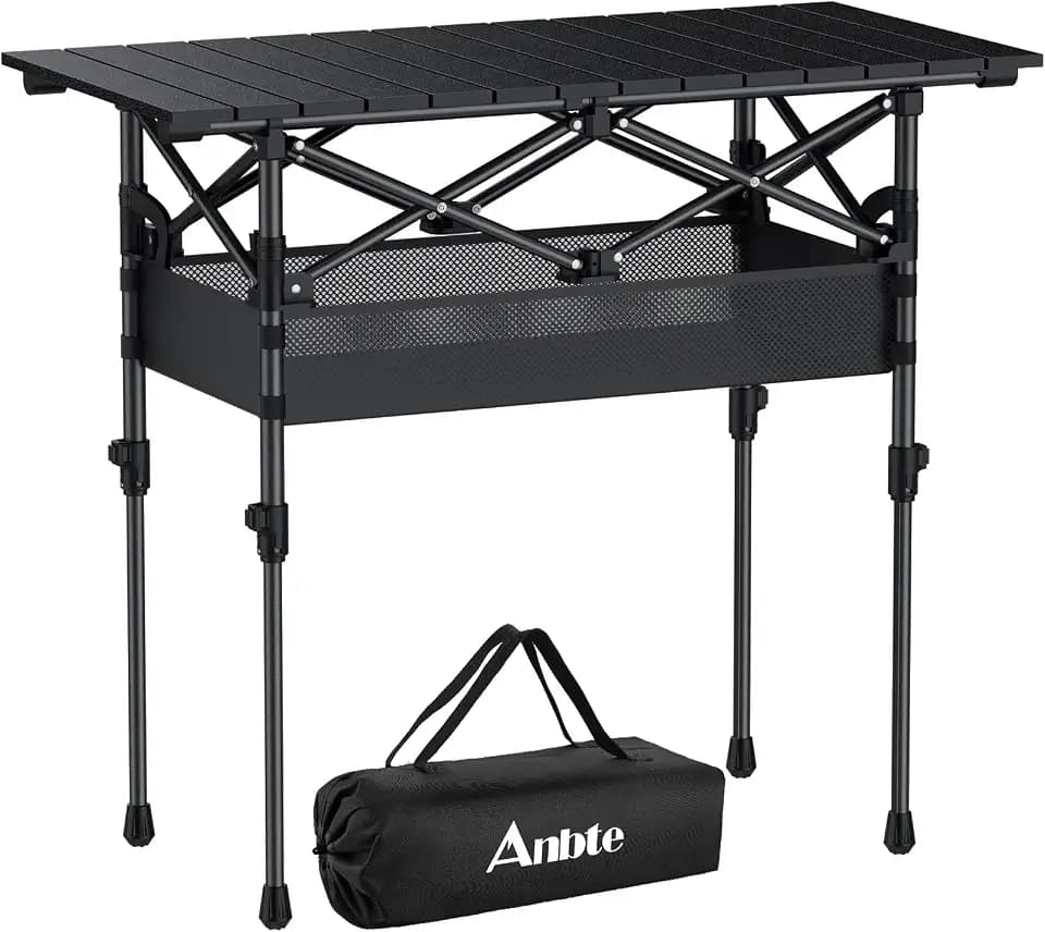 Anbte 3ft Aluminum Roll Top Folding Camping Table, Portable, 32”X16”, Black
