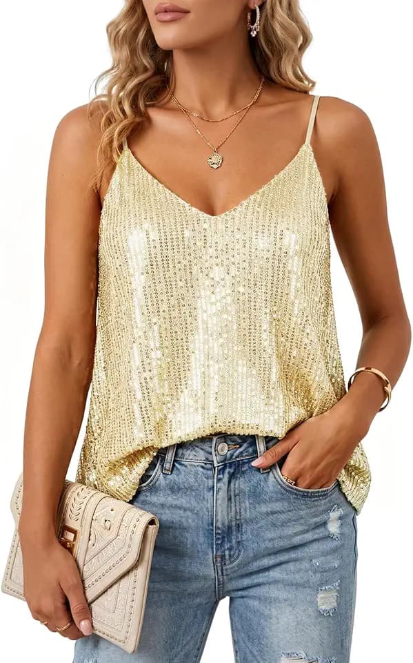 Pailletten Oberteil Damen Glitzer Oberteile, Glitzer Top Party Outfit Damen