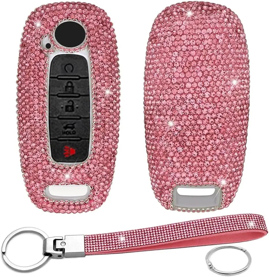 Key Fob Cover Compatible with Nissan Pathfinder Rogue Kicks Sentra 2023 2024 Bling Crystal Diamond Automotive interior Accessories (Pink)