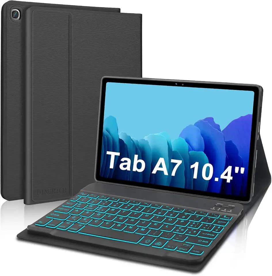 D DINGRICH Schutzhülle mit italienischer Tastatur für Samsung Galaxy Tab A7 10.4 2020, mit Tastatur, 7 Farben, Hintergrundbeleuchtung, kabellos, magnetisch, für Samsung Tab A7 SM-T500/T505, Schwarz