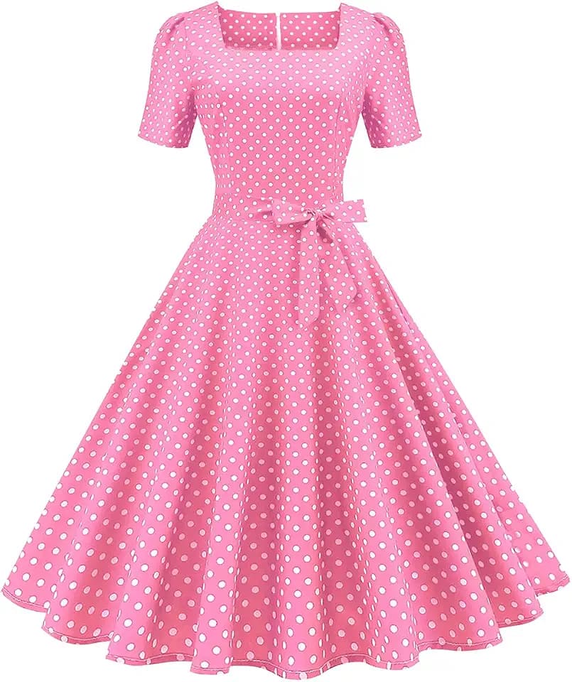 Odizli 1950er Jahre Kleider Damen Vintage Rockabilly Kurzarm Polka Dots A Linie Swing Midi Kleid Cocktail Party Abend Abschlussball Kleid