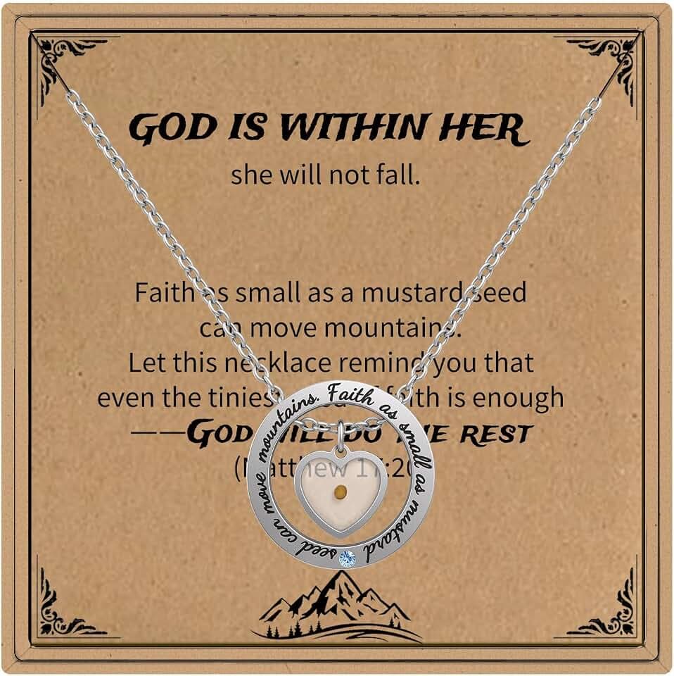 ARHTF Mustard Seed Necklace Christian Gifts for Women,Moving Mountains Christian Faith Necklaces for Confirmation Baptism Gift