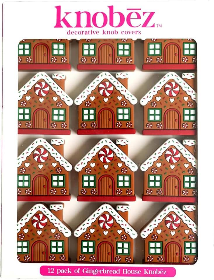 Knobēz: Dekorative Knaufabdeckungen – Lebkuchenhaus – 12 Stück – Stretch-Over-Hardware-Dekorationen, Urlaub, Winter, Weihnachten, Küche, Bad, Kommode, Zuhause