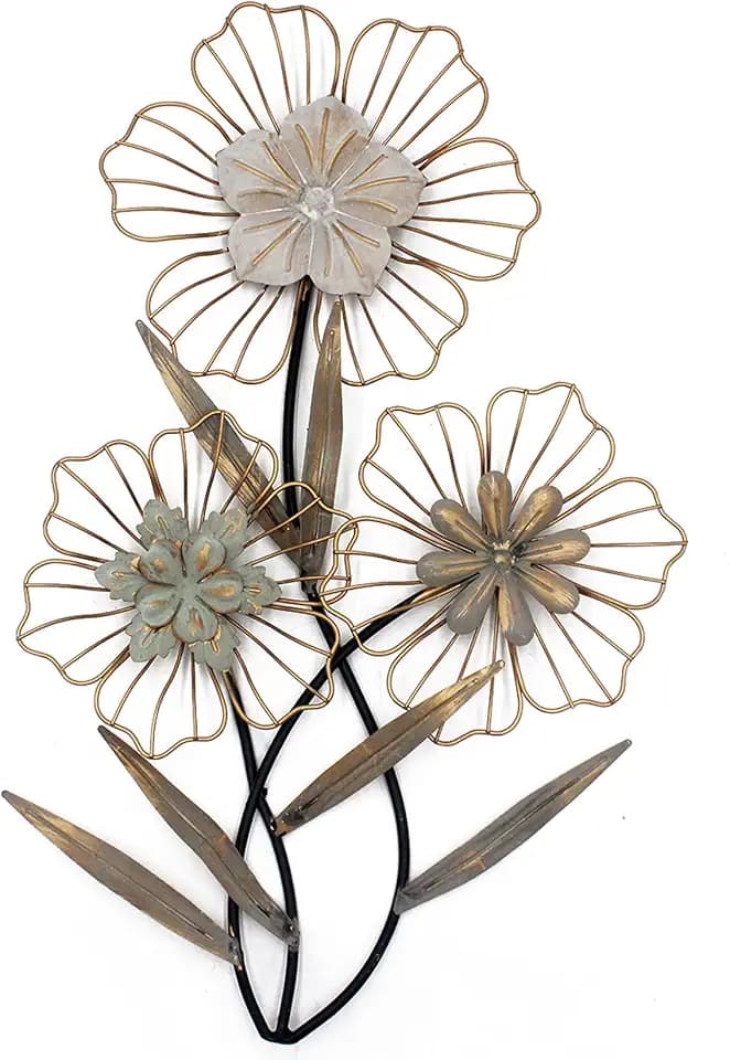 Funly mee Vintage 37 x 60 cm Metall-Blumen-Wanddekoration, Metall-Blume, Wandkunst für Wohnzimmer, Outdoor, Garten