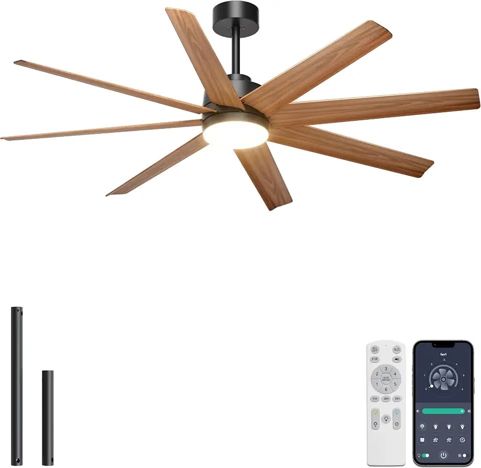 Ohniyou 60" Modern Farmhouse Ceiling Fan with Light for Patio, Living Room