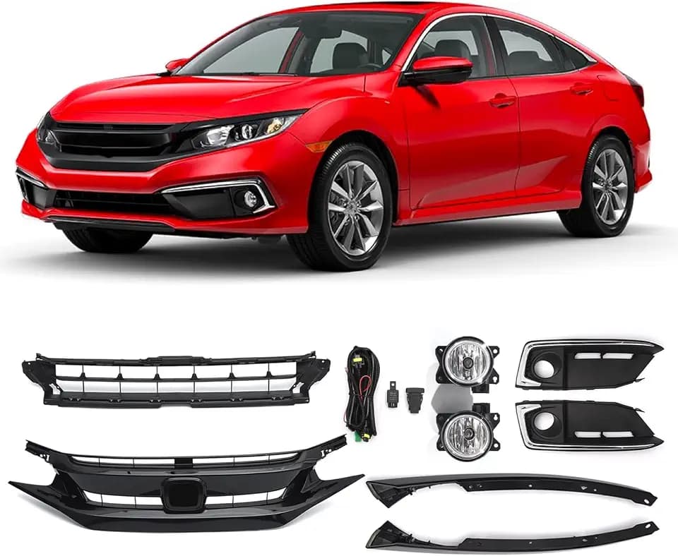Front Upper &Lower Grille&Fog Light For Honda Civic 2019-2021 LX EX Sedan