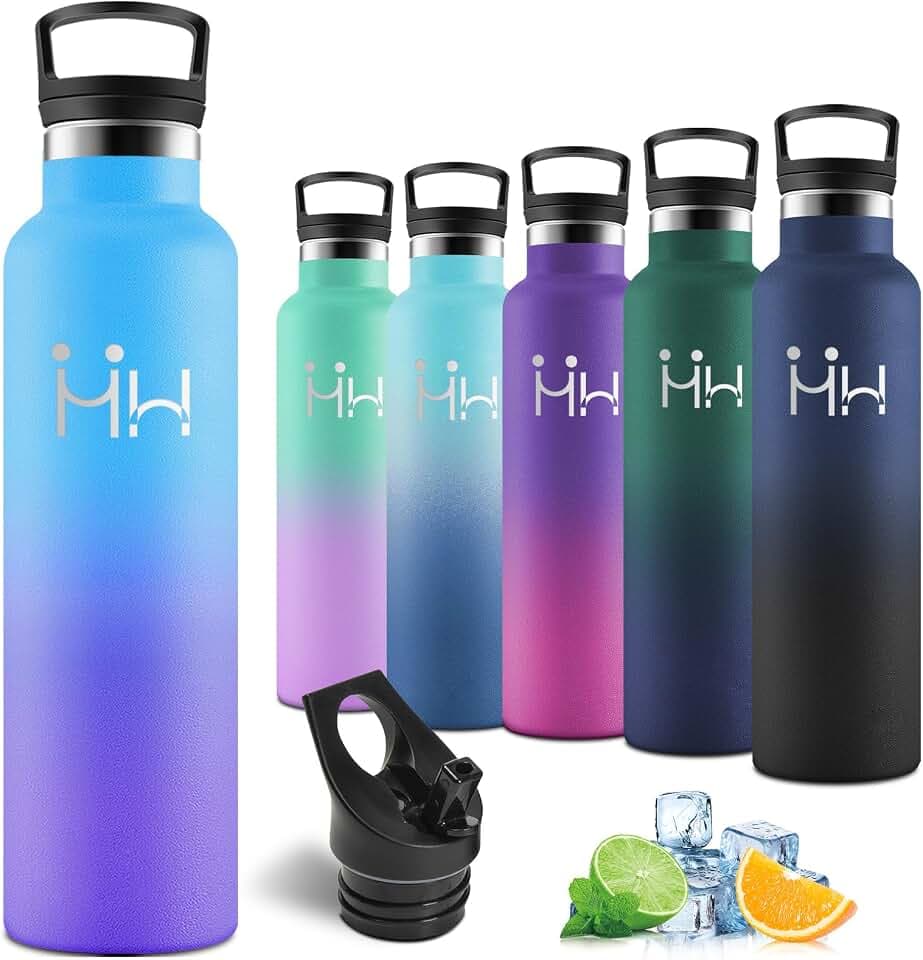 Motswedi Trinkflasche Edelstahl 1l, Auslaufsicher, Thermosflasche Kalt & Warm, Trinkflasche mit Strohhalm, Isolierte Flasche, Wasserflasche, für Gym, Fahrrad, Sport, Wandern, Himmelblau & Lila