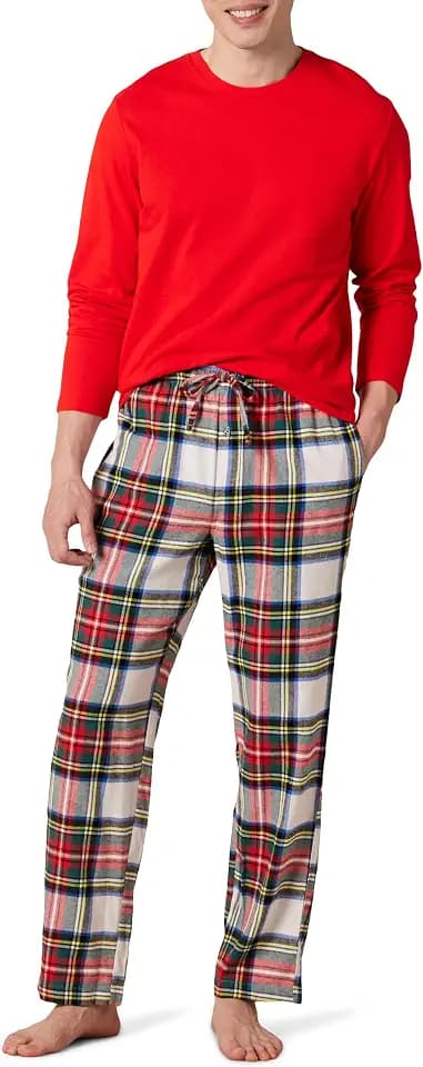 Amazon Essentials Herren Flanellhose und langärmeliges T-Shirt als Pyjama-Set