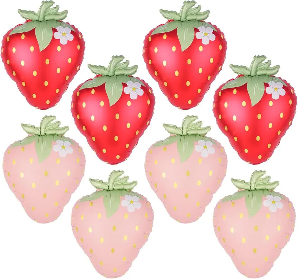 8Pcs 25Inch Strawberry Foil Balloons Berry First Birthday Party Decor
