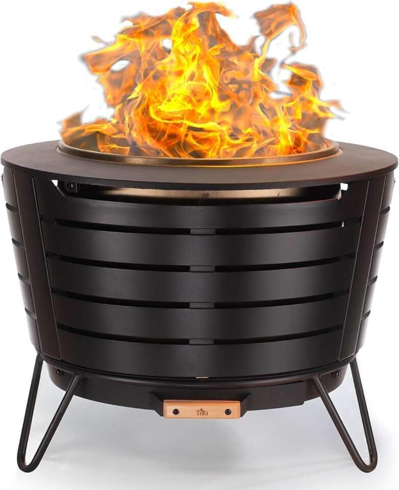 TIKI Patio Smokeless Fire Pit, 25 in Wood Burning Fire Pit with Cover