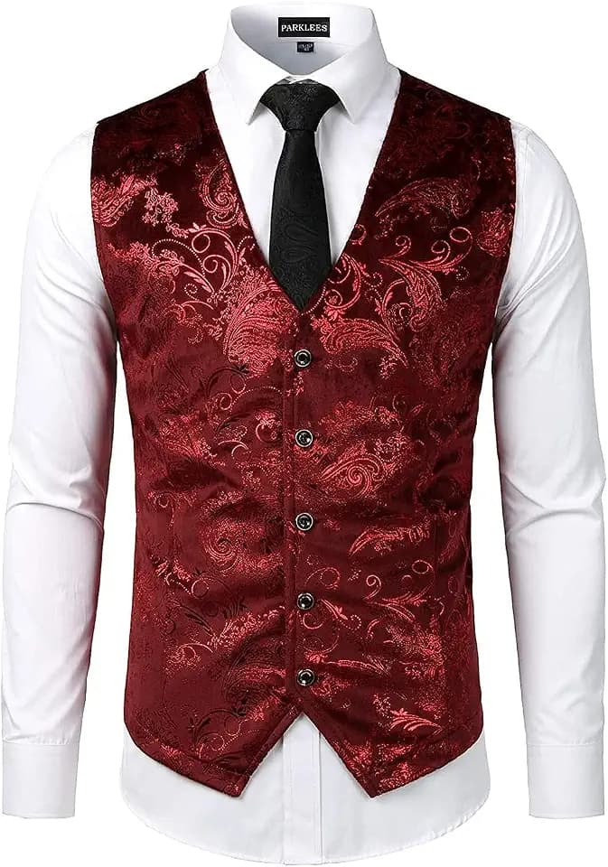 PARKLEES Luxuriöse Herren-Weste, metallisches Paisleymuster, goldfarben, glänzend, für Hochzeit, Abschlussball, Party, Anzug oder Smoking